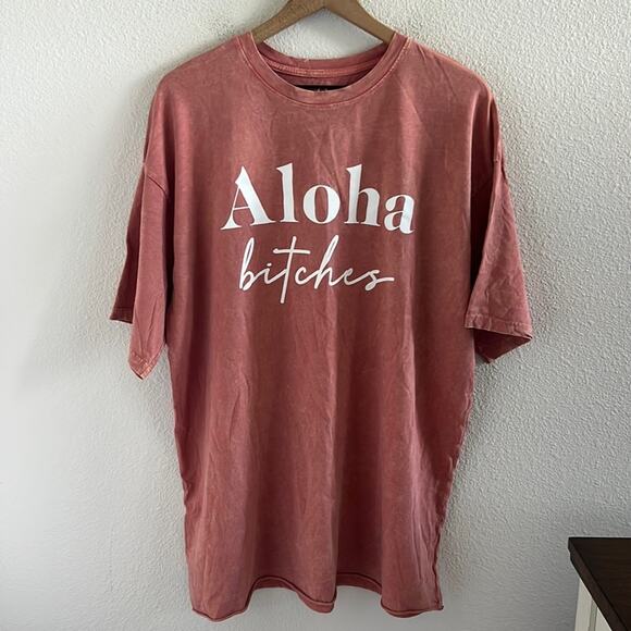 NWOT Organic Generation Aloha Bitches Graphic Tee T-Shirt Oversized Cotton Large - Picture 1 of 6